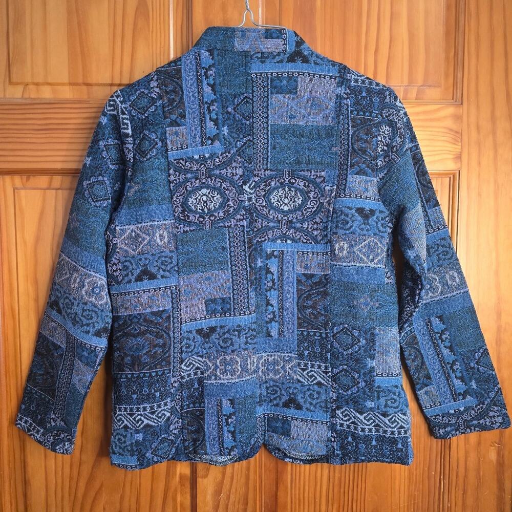 90s Vintage Navy Blue Patchwork Jacket Cotton - Picture 2 of 4